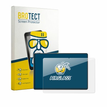 Front side of a product packaging with the brand logo BROTECT. Next to it is the device ASUS Pad T3201 shown with the correspo