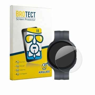 Face avant d’un emballage produit avec le logo de la marque BROTECT. À côté, l’appareil Samsung Galaxy Watch 9 (44 mm) est rep