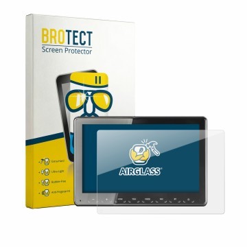 Face avant d’un emballage produit avec le logo de la marque BROTECT. À côté, l’appareil Zenec Z-N975 est représenté avec la pr