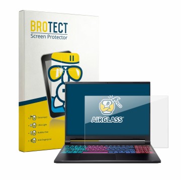 Front side of a product packaging with the brand logo BROTECT. Next to it is the device Acer Nitro V16S shown with the corresp