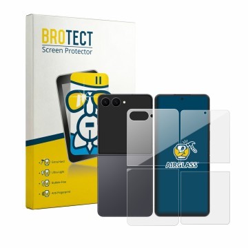 Parte frontal de un envase de producto con el logotipo de la marca BROTECT. Al lado se muestra el dispositivo Samsung Galaxy Z