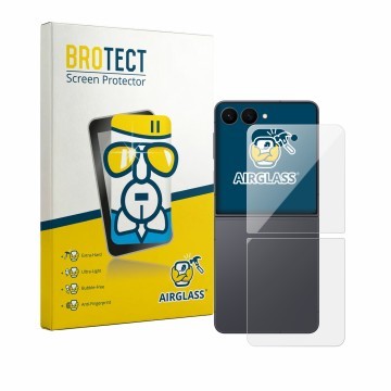 Parte frontal de un envase de producto con el logotipo de la marca BROTECT. Al lado se muestra el dispositivo Samsung Galaxy Z