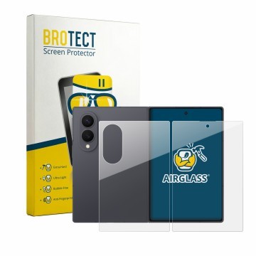 Parte frontal de un envase de producto con el logotipo de la marca BROTECT. Al lado se muestra el dispositivo Samsung Galaxy Z