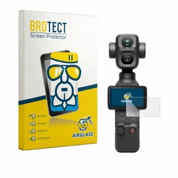 Vorderseite einer Produktverpackung mit dem Markenlogo BROTECT. Daneben ist das Gerät DJI Osmo Pocket 4P mit dem zugehörigen D