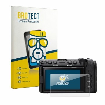 Front side of a product packaging with the brand logo BROTECT. Next to it is the device Sony Cinema Line FX5 shown with the co