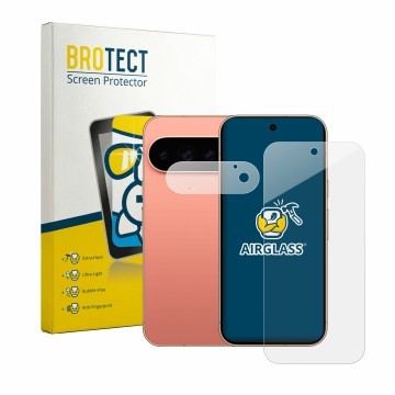 Parte frontale di una confezione del prodotto con il logo del marchio BROTECT. Accanto è raffigurato il dispositivo Google Pix