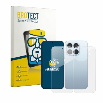 Front side of a product packaging with the brand logo BROTECT. Next to it is the device Xiaomi 17T (Front+Back) shown with the
