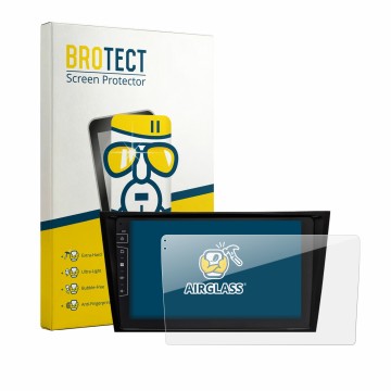 Face avant d’un emballage produit avec le logo de la marque BROTECT. À côté, l’appareil Dynavin D10-W211 Premium est représent