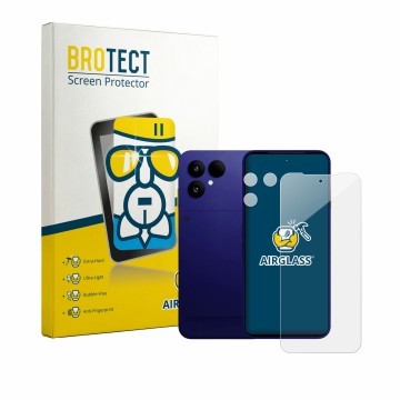 Front side of a product packaging with the brand logo BROTECT. Next to it is the device Fairphone 6 Plus (Front+Camera) shown 