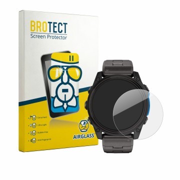 Parte frontal de un envase de producto con el logotipo de la marca BROTECT. Al lado se muestra el dispositivo Garmin D2 Mach 2