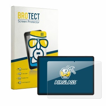 Front side of a product packaging with the brand logo BROTECT. Next to it is the device TCL Tab A1 Plus NXTPAPER shown with th