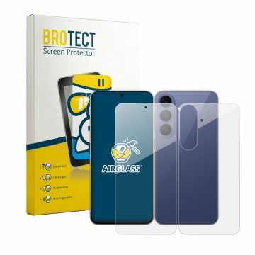 Front side of a product packaging with the brand logo BROTECT. Next to it is the device Samsung Galaxy S26 FE (Front+Back) sho