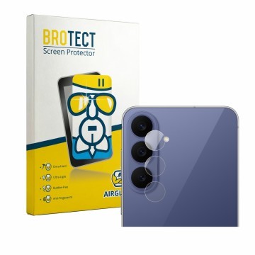 Face avant d’un emballage produit avec le logo de la marque BROTECT. À côté, l’appareil Samsung Galaxy S26 FE (Caméra UNIQUEME