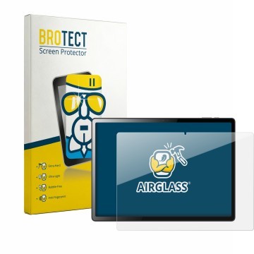 Face avant d’un emballage produit avec le logo de la marque BROTECT. À côté, l’appareil Logicom Tab XXL 14