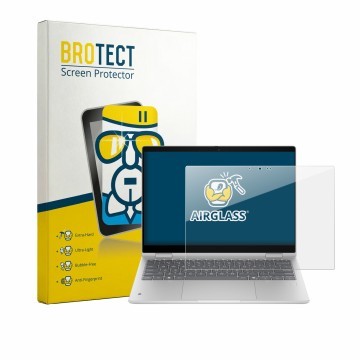 Parte frontal de un envase de producto con el logotipo de la marca BROTECT. Al lado se muestra el dispositivo HP ProBook 4 Fli