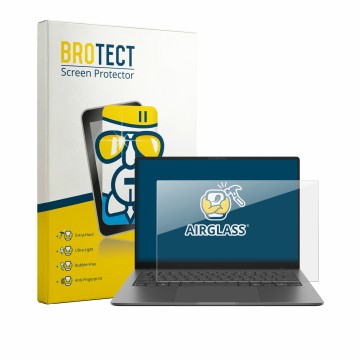 Face avant d’un emballage produit avec le logo de la marque BROTECT. À côté, l’appareil ASUS Vivobook S14 S5408 est représenté
