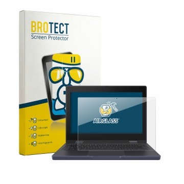 Face avant d’un emballage produit avec le logo de la marque BROTECT. À côté, l’appareil ASUS Chromebook CZ11 Flip CZ1104F est 