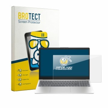 Parte frontal de un envase de producto con el logotipo de la marca BROTECT. Al lado se muestra el dispositivo HP 15-fd1750ngx 