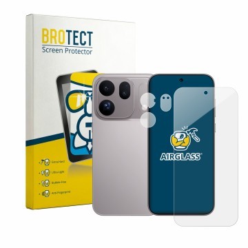 Face avant d’un emballage produit avec le logo de la marque BROTECT. À côté, l’appareil Oppo Find X10 (Avant+Caméra) est repré