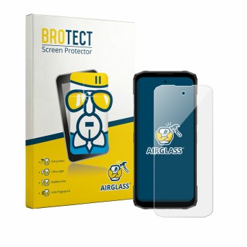Front side of a product packaging with the brand logo BROTECT. Next to it is the device Doogee Blade 20 Plus shown with the co