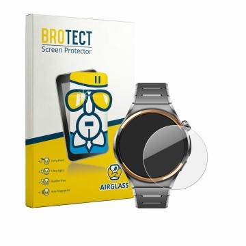 Vorderseite einer Produktverpackung mit dem Markenlogo BROTECT. Daneben ist das Gerät Huawei Watch 6 Pro 46 mm mit dem zugehör