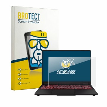 Vorderseite einer Produktverpackung mit dem Markenlogo BROTECT. Daneben ist das Gerät ASUS TUF Gaming A16 2025 mit dem zugehör