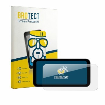 Face avant d’un emballage produit avec le logo de la marque BROTECT. À côté, l’appareil Carpuride W603DS 6.3