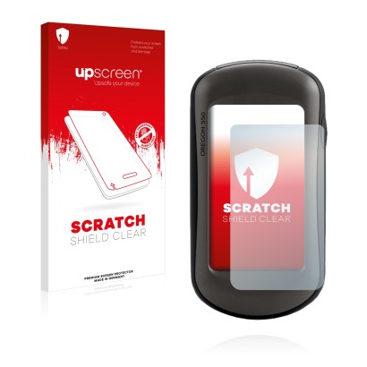 Vorderseite einer Produktverpackung mit dem Markenlogo upscreen. Daneben ist das Gerät Garmin Oregon 550 mit dem zugehörigen D