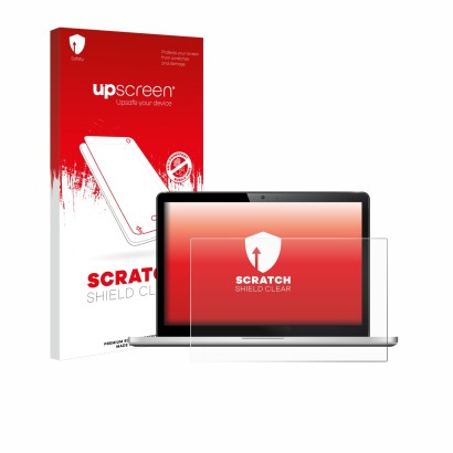 Parte frontal de un envase de producto con el logotipo de la marca upscreen. Al lado se muestra el dispositivo con su protecto