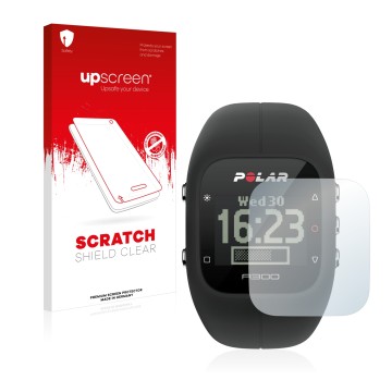 Front side of a product packaging with the brand logo upscreen. Next to it is the device Polar A300 shown with the correspondi