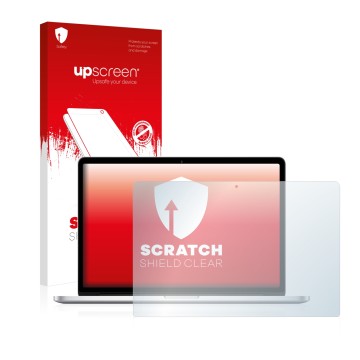 Parte frontale di una confezione del prodotto con il logo del marchio upscreen. Accanto è raffigurato il dispositivo Apple Mac