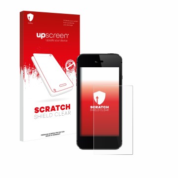 Face avant d’un emballage produit avec le logo de la marque upscreen. À côté, l’appareil est représenté avec la protection d’é