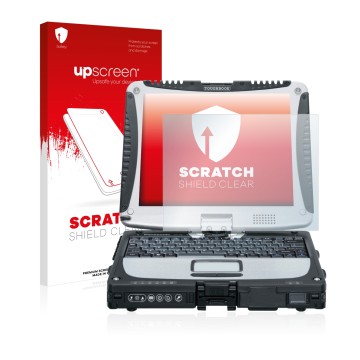 Front side of a product packaging with the brand logo upscreen. Next to it is the device Panasonic Toughbook CF-19 shown with 