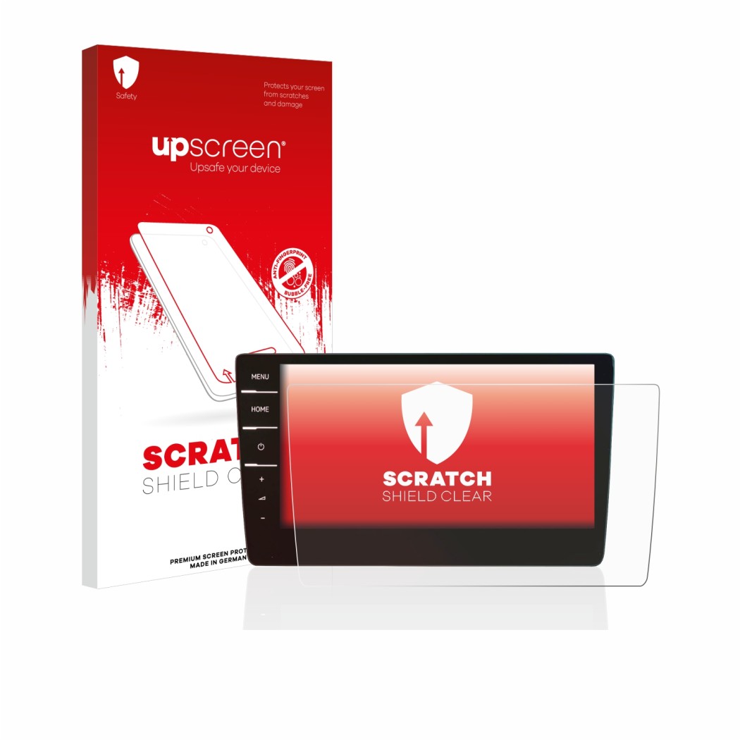 Front side of a product packaging with the brand logo upscreen. Next to it is the device Volkswagen Golf 7 Discover Pro 9.2