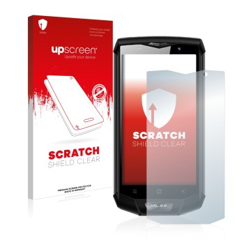 Face avant d’un emballage produit avec le logo de la marque upscreen. À côté, l’appareil Blackview BV8000 Pro est représenté a