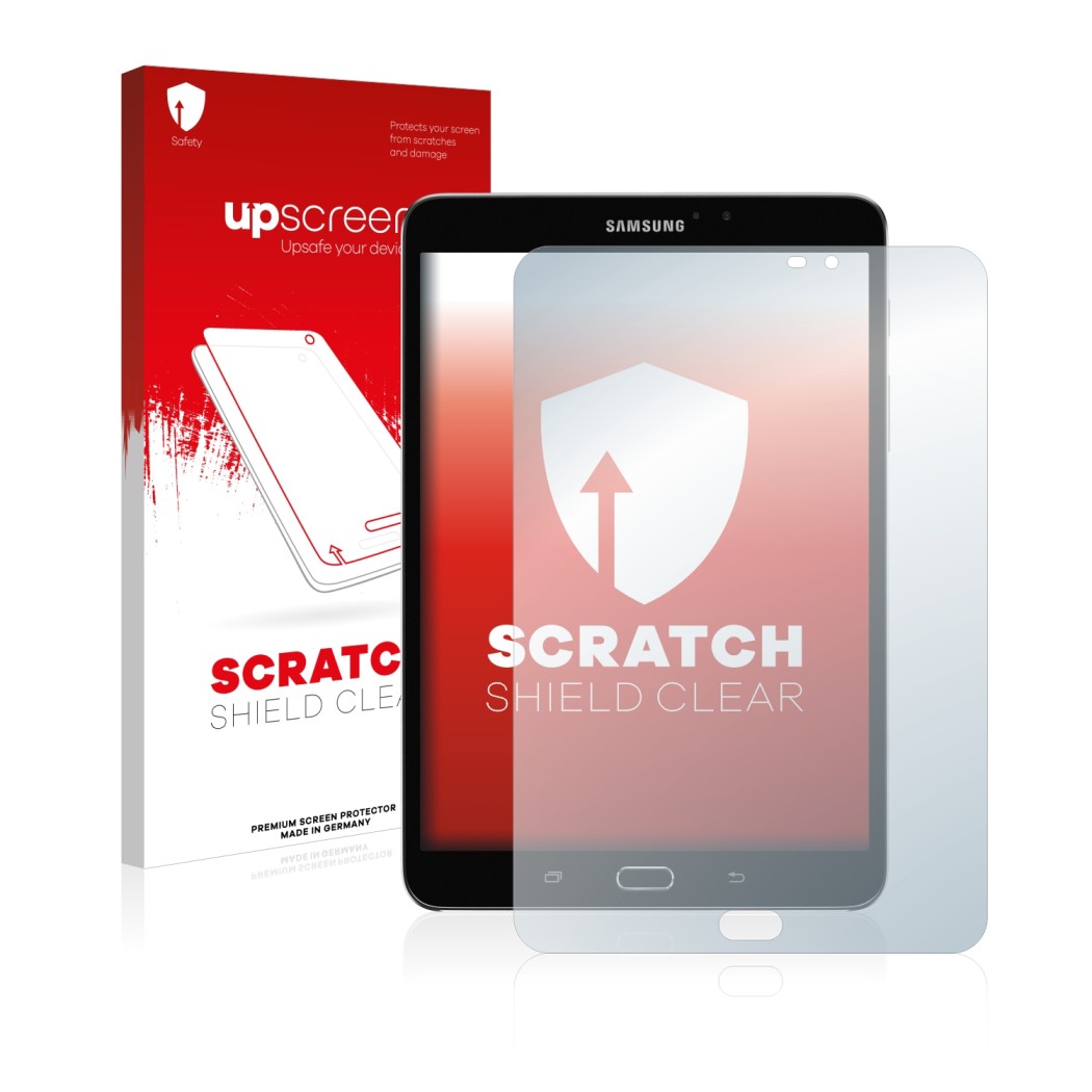 Parte frontale di una confezione del prodotto con il logo del marchio upscreen. Accanto è raffigurato il dispositivo Samsung G