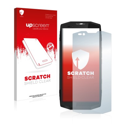 Vorderseite einer Produktverpackung mit dem Markenlogo upscreen. Daneben ist das Gerät Blackview BV9000 Pro mit dem zugehörige