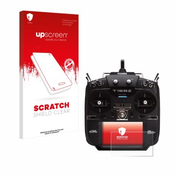 Parte frontale di una confezione del prodotto con il logo del marchio upscreen. Accanto è raffigurato il dispositivo Robbe Fut