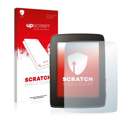 Vorderseite einer Produktverpackung mit dem Markenlogo upscreen. Daneben ist das Gerät Hammerhead Karoo mit dem zugehörigen Di