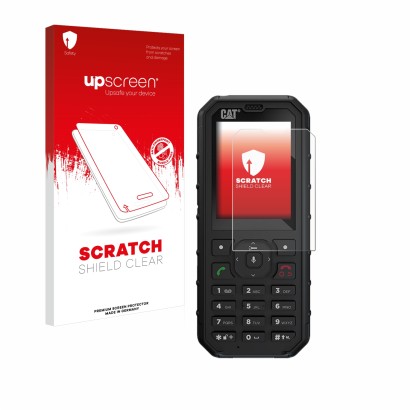 Parte frontale di una confezione del prodotto con il logo del marchio upscreen. Accanto è raffigurato il dispositivo Caterpill