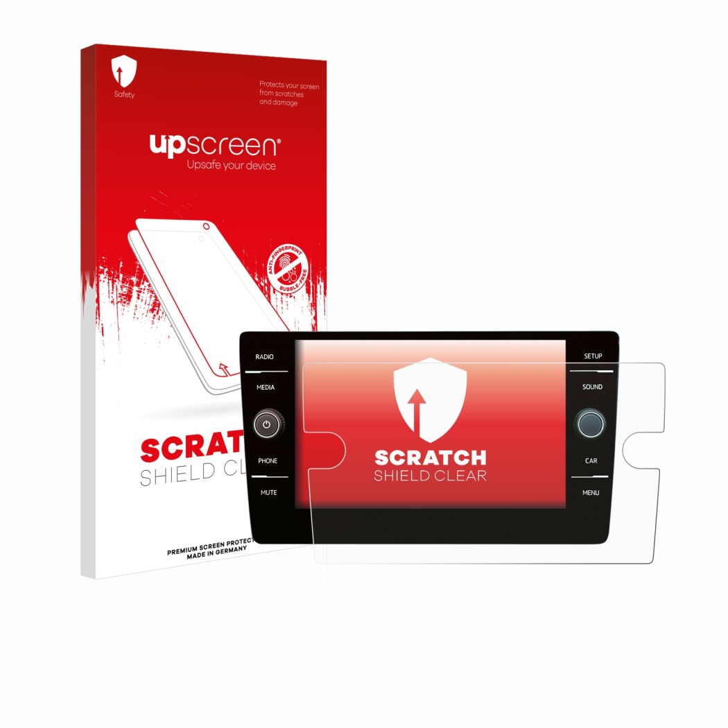 Front side of a product packaging with the brand logo upscreen. Next to it is the device Volkswagen Golf 7 2019 Discover Media