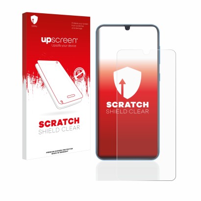 Parte frontale di una confezione del prodotto con il logo del marchio upscreen. Accanto è raffigurato il dispositivo Samsung G