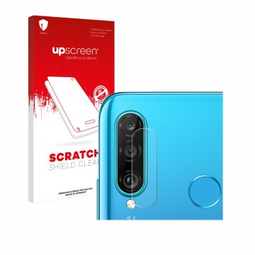 Front side of a product packaging with the brand logo upscreen. Next to it is the device Huawei P30 lite (ONLY Camera Lens) sh