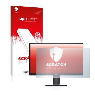 Face avant d’un emballage produit avec le logo de la marque upscreen. À côté, l’appareil Dell P2719H est représenté avec la pr