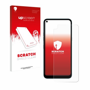 Parte frontale di una confezione del prodotto con il logo del marchio upscreen. Accanto è raffigurato il dispositivo LG K61 co