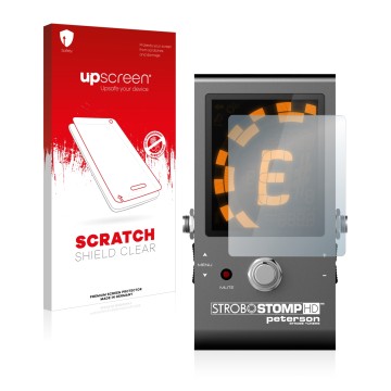 Front side of a product packaging with the brand logo upscreen. Next to it is the device Peterson Strobostomp HD shown with th