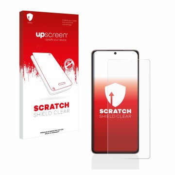 Vorderseite einer Produktverpackung mit dem Markenlogo upscreen. Daneben ist das Gerät Samsung Galaxy S21 Ultra 5G mit dem zug