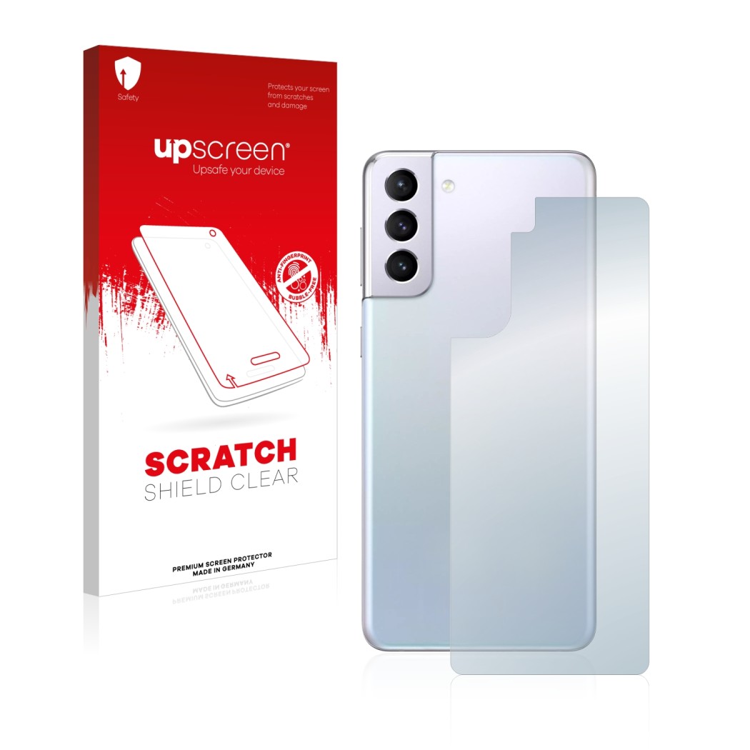Parte frontale di una confezione del prodotto con il logo del marchio upscreen. Accanto è raffigurato il dispositivo Samsung G