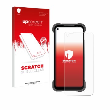 Face avant d’un emballage produit avec le logo de la marque upscreen. À côté, l’appareil Doogee S97 Pro est représenté avec la