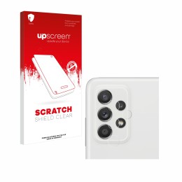 Parte frontal de un envase de producto con el logotipo de la marca upscreen. Al lado se muestra el dispositivo Samsung Galaxy 